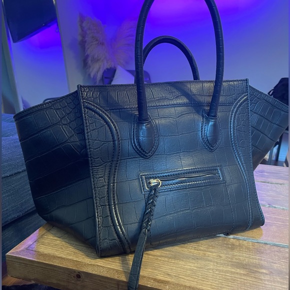 Celine Handbags - Celine Phantom Croc Stamped Leather Bag in Black